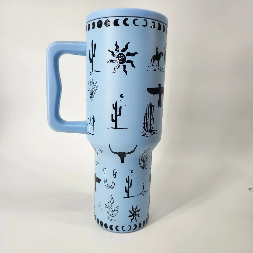 Dani Morgans Boutique Desert Western Blue Tumbler 40oz Handle‎ Straw New in Box